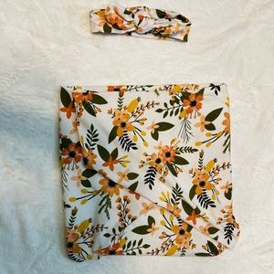 Floral Baby Swaddle Blanket and Matching Hair Bow